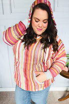 Haptics Coral & Sienna Stripe Pullover Notched Neck Hoodie