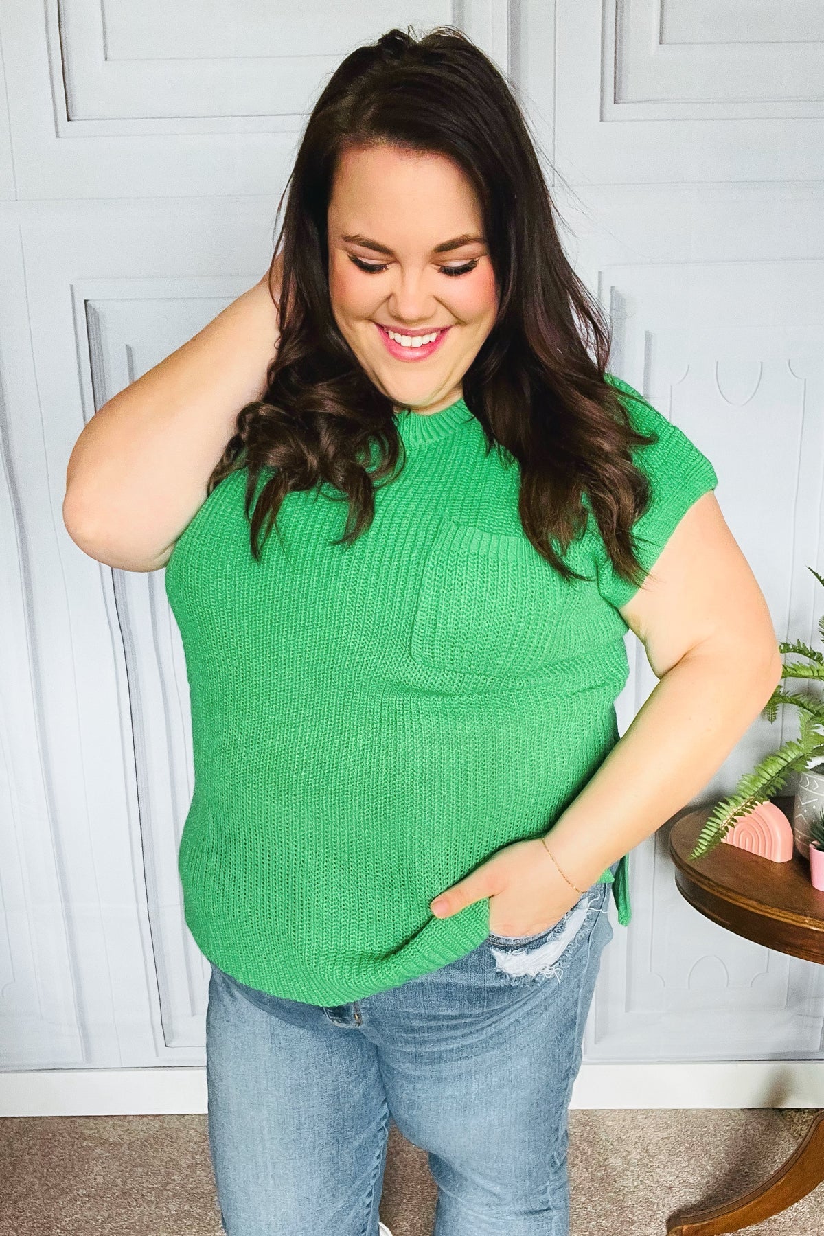 Haptics Seize The Day Kelly Green Dolman Rib Sweater Top Haptics