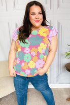 Haptics Feeling Playful Fuchsia Floral Textured Ruffle Sleeve Top Final Sale Haptics