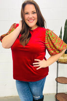 Haptics Red & Green Sequin Puff Sleeve Velvet Top Haptics