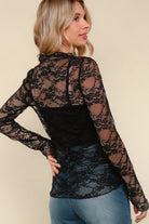 Haptics Black Semi Sheer Lace Long Sleeve Top