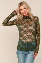 Haptics Olive Semi Sheer Lace Long Sleeve Top