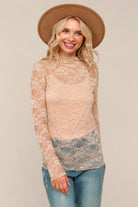 Haptics Tan Semi Sheer Lace Long Sleeve Top
