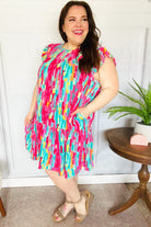 Haptics Feeling Bold Multicolor Abstract Print Tiered Ruffle Sleeve Dress Dresses