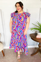 Haptics Feel Your Best Purple Abstract Print Smocked Ruffle Sleeve Maxi Dress Haptics