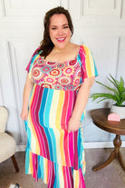 Haptics Feeling Bold Fuchsia & Teal Striped Medallion Crochet Print Top Final Sale Haptics