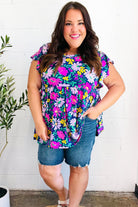 Haptics Perfectly You Navy & Lilac Floral Print Ruffle Sleeve Babydoll Top Haptics