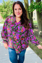 Haptics Eyes On You Forest Green Floral Smocked Bubble Sleeve V Neck Top Shirts & Tops