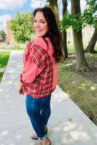 Haptics Marsala Plaid Color Block Zipper French Terry Hoodie
