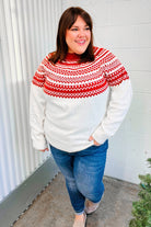 Haptics Feeling Festive Ivory & Red Fair Isle Mock Neck Sweater Haptics