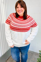 Haptics Feeling Festive Ivory & Red Fair Isle Mock Neck Sweater Haptics