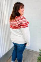 Haptics Feeling Festive Ivory & Red Fair Isle Mock Neck Sweater Haptics