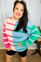 Haptics Perfectly Poised Blush & Blue Stripe Color Block Knit Sweater Final Sale Haptics