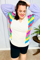 Haptics Feeling Bold Lilac Multicolor Stripe Collared V Neck Pullover Final Sale Haptics