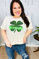 Haptics Saint Patty Sequin Clover French Terry Puff Sleeve Top