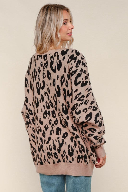 Haptics Leopard Jacquard Oversized Sweater Knit Top