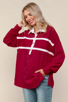 Haptics Collared Solid Loose Fit Pullover Knit Top in Wine