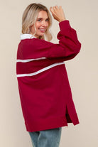 Haptics Collared Solid Loose Fit Pullover Knit Top in Wine