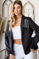 First Love Black Jewel Tassel Lined Button Holiday Blazer Large