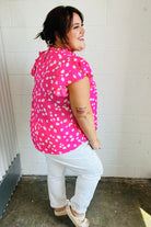Haptics Hot Pink Floral Mock Neck Double Flutter Sleeve Top