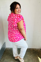 Haptics Hot Pink Floral Mock Neck Double Flutter Sleeve Top