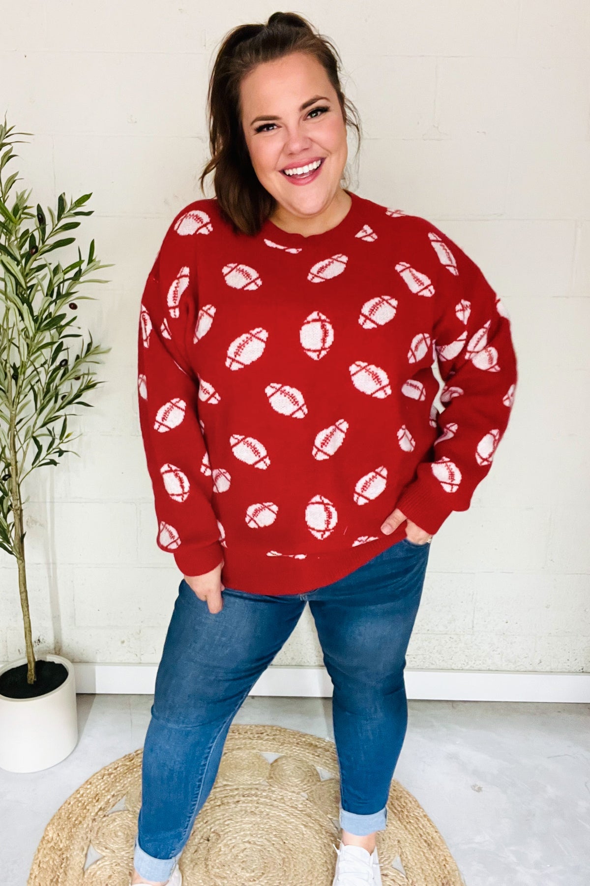 Haptics Game Day Red Football Print Jacquard Knit Sweater 2024 Blow-Out Sale