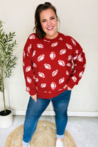 Haptics Game Day Red Football Print Jacquard Knit Sweater 2024 Blow-Out Sale