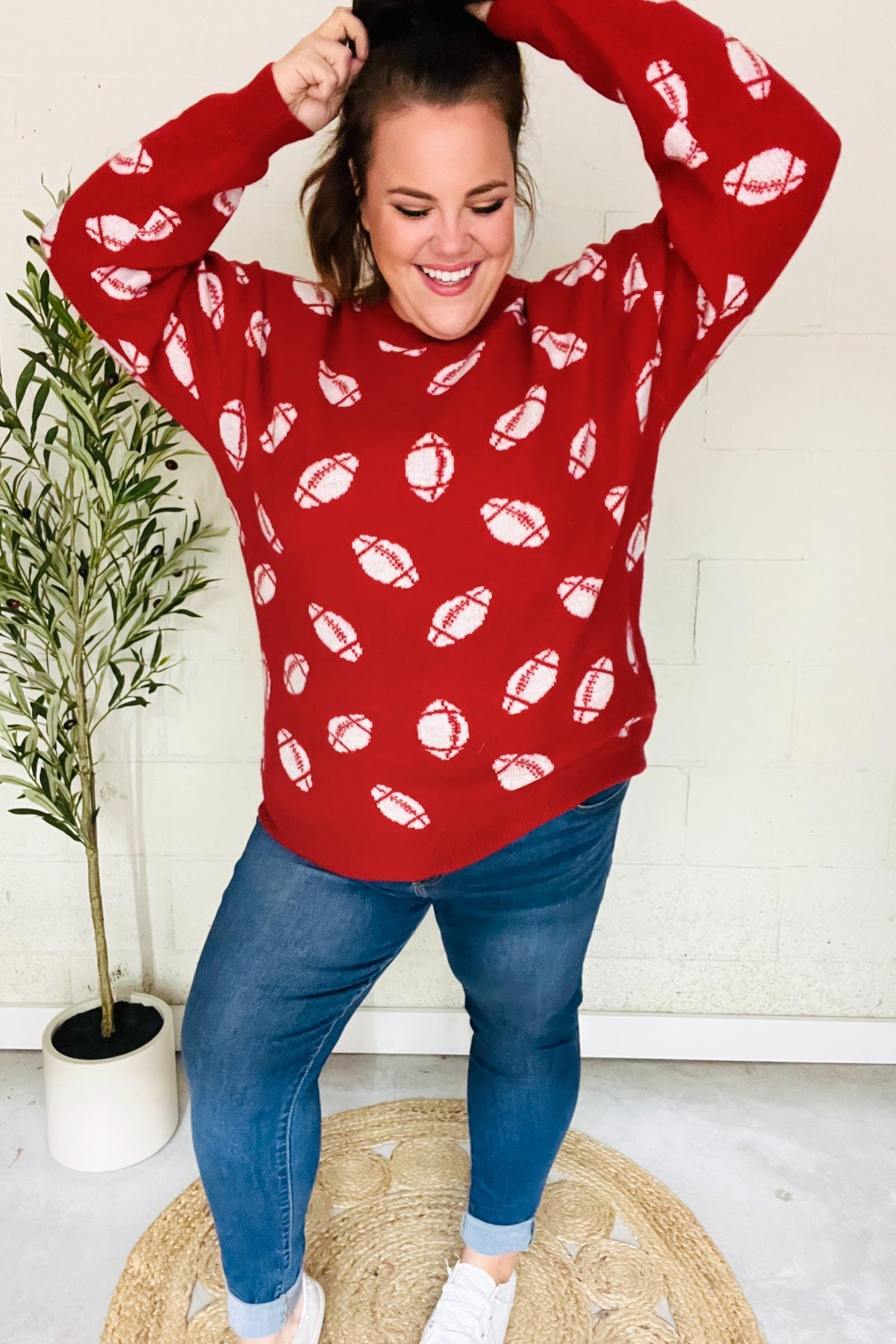 Haptics Game Day Red Football Print Jacquard Knit Sweater 2024 Blow-Out Sale