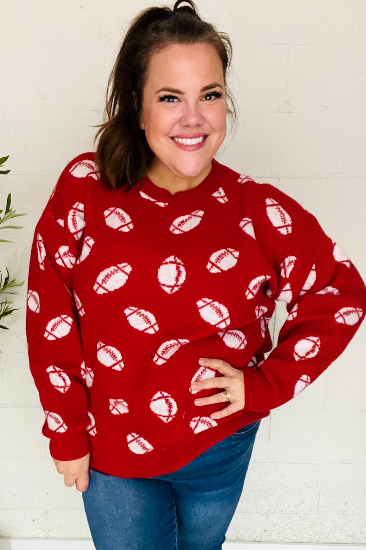 Haptics Game Day Red Football Print Jacquard Knit Sweater 2024 Blow-Out Sale