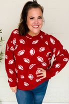 Haptics Game Day Red Football Print Jacquard Knit Sweater 2024 Blow-Out Sale