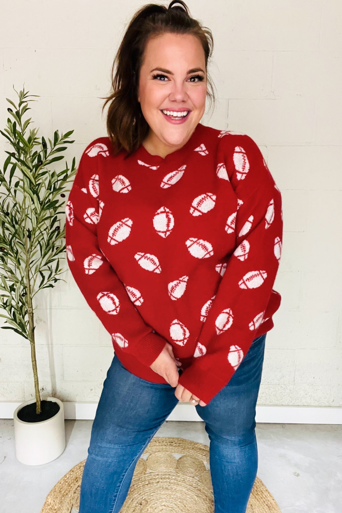 Haptics Game Day Red Football Print Jacquard Knit Sweater 2024 Blow-Out Sale