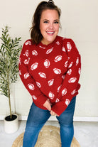 Haptics Game Day Red Football Print Jacquard Knit Sweater 2024 Blow-Out Sale