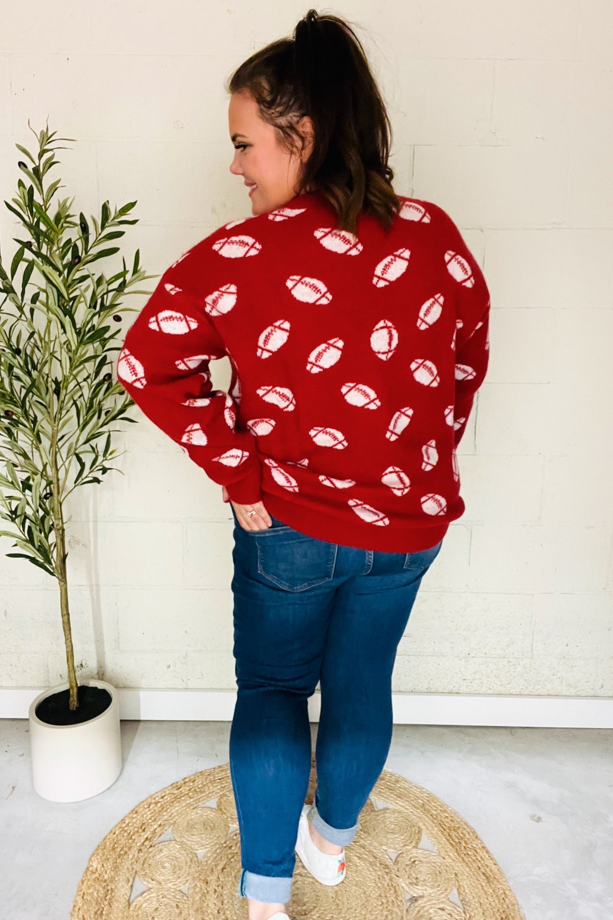 Haptics Game Day Red Football Print Jacquard Knit Sweater 2024 Blow-Out Sale