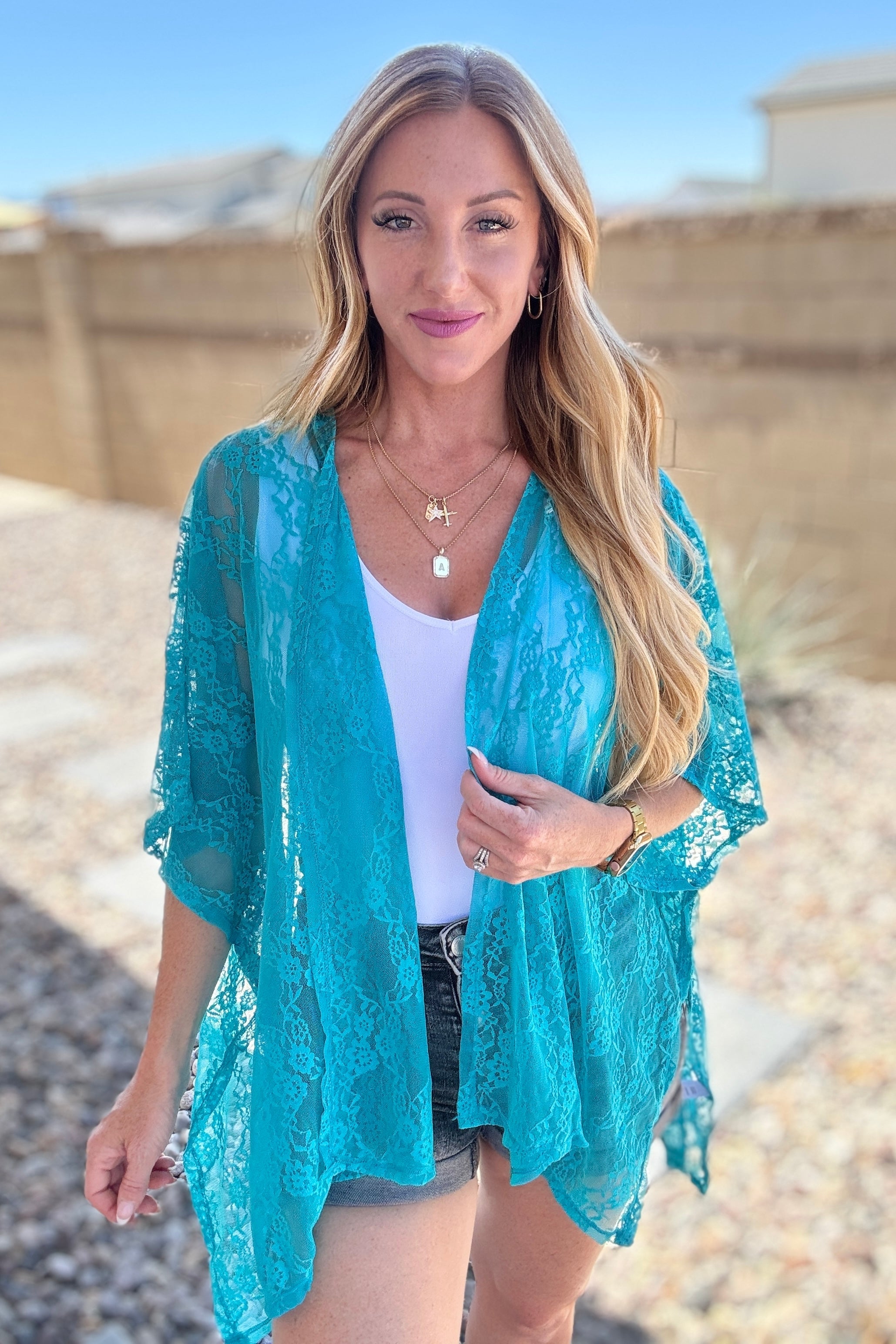Andree By Unit Good Days Ahead Lace Kimono In Teal 3XL Ave Shops