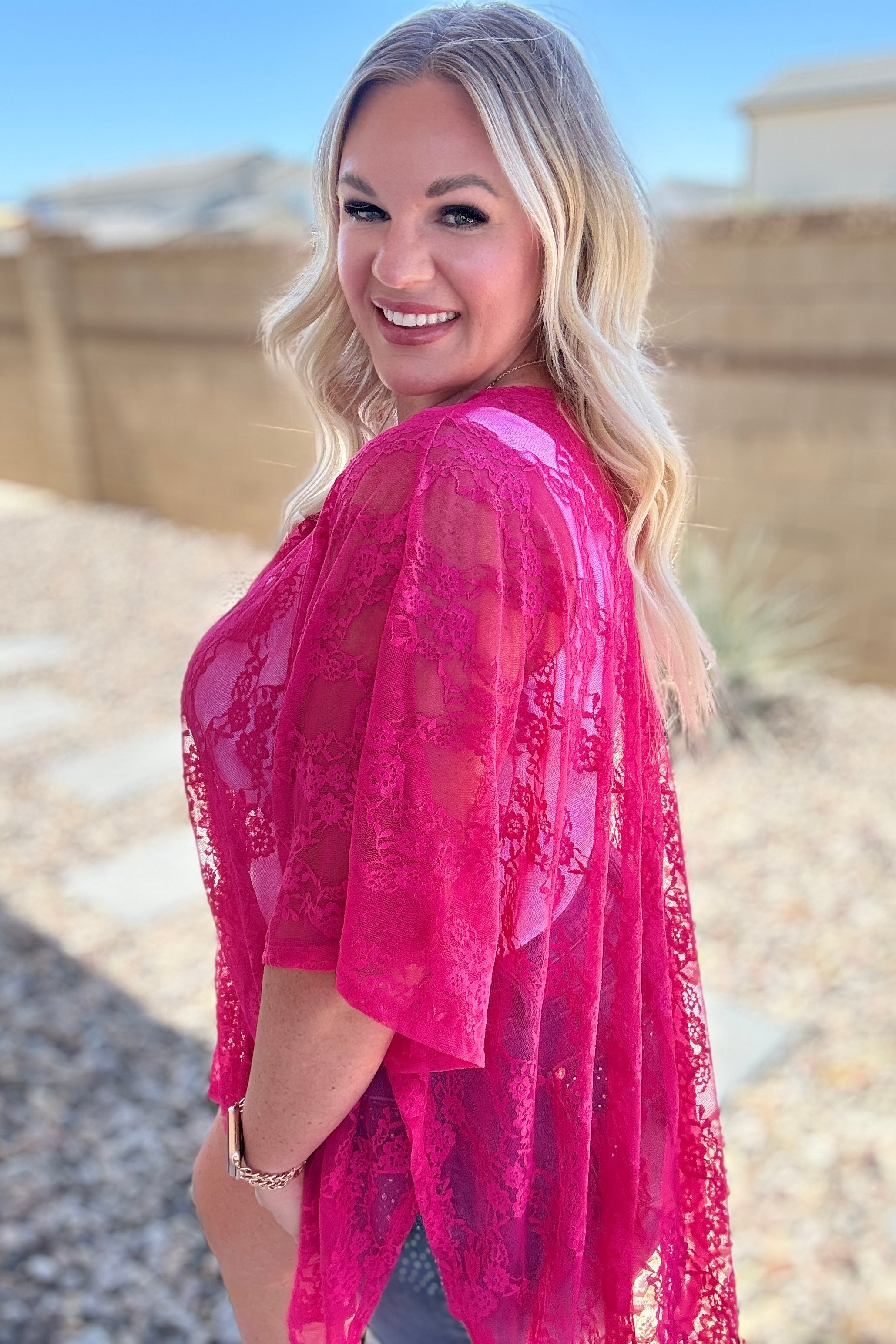 Andree By Unit Good Days Ahead Lace Kimono In Fuchsia Ave Shops