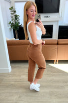Judy Blue Briar High Rise Control Top Wide Leg Crop Jeans in Camel Denim