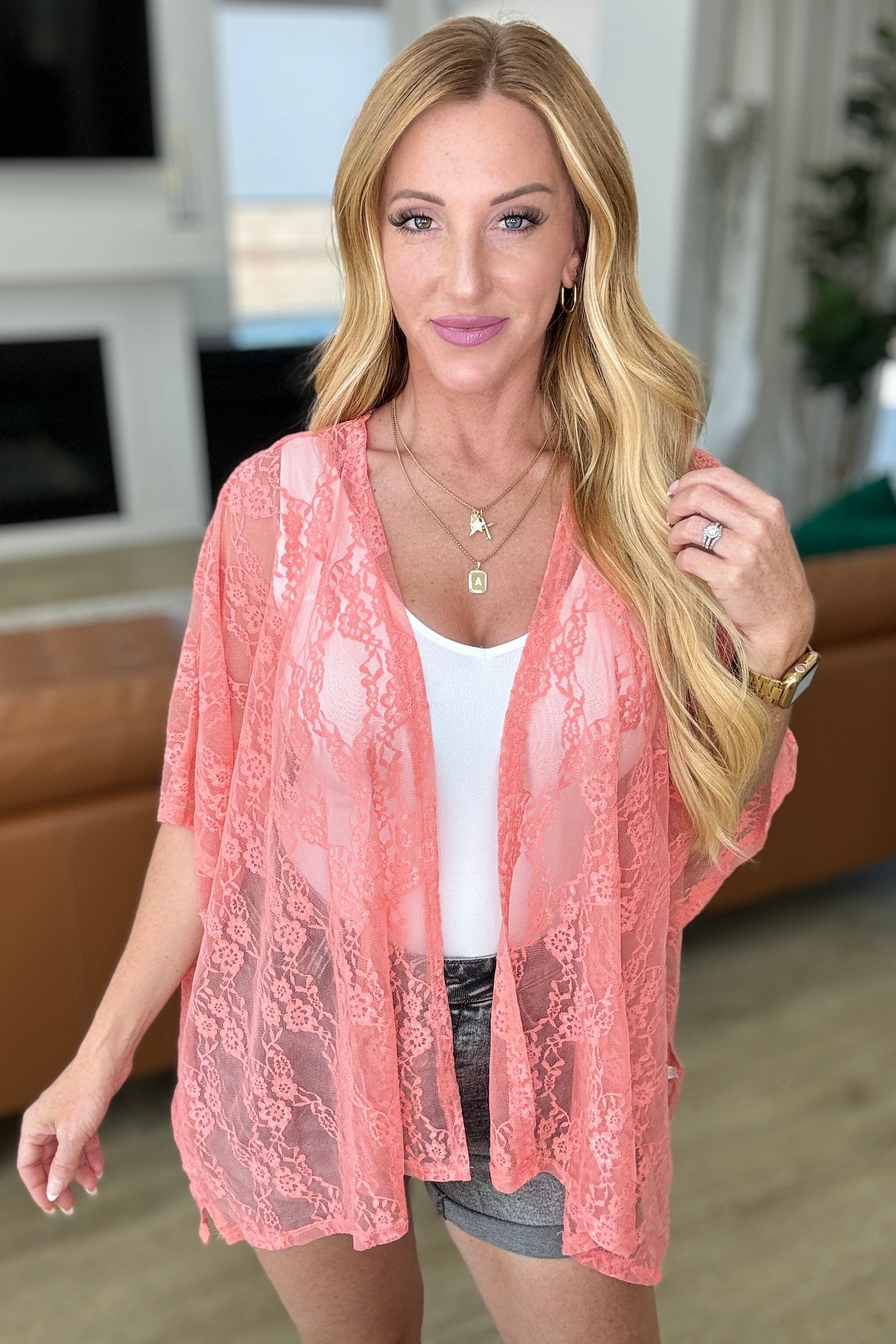 Andree By Unit Good Days Ahead Lace Kimono In Coral Ave Shops