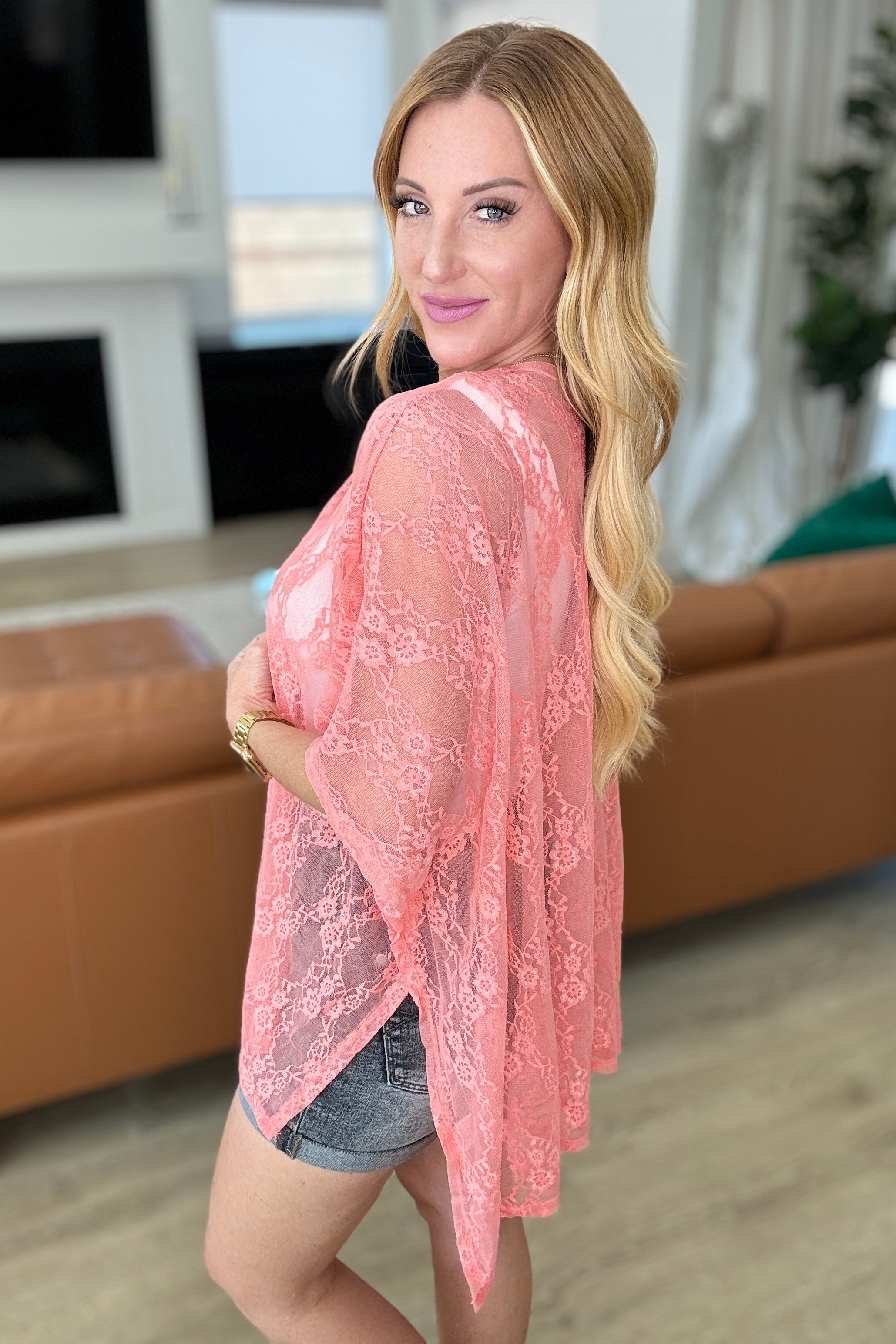 Andree By Unit Good Days Ahead Lace Kimono In Coral Ave Shops