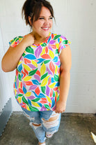 Haptics Feeling Playful Lavender & Yellow Floral Print Flutter Sleeve Top 2024 Summer Blow Out Sale