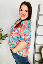 Haptics Mint Flat Floral V Neck Dolman Top