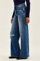 Judy Blue High Waist Tummy Control LUX Retro Wide Leg Jeans – Classic Stone Indigo