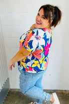 Haptics Navy & Yellow Tropical Floral V Neck Top Haptics