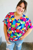 Haptics Navy Multicolor Tropical Print V Neck Top