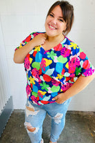 Haptics Navy Multicolor Tropical Print V Neck Top