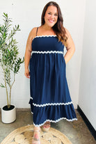 Haptics Navy Square Neck Ric Rac Trim Adjustable Straps Maxi