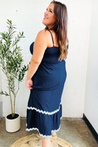 Haptics Navy Square Neck Ric Rac Trim Adjustable Straps Maxi