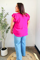 Haptics Summer Days Fuchsia Banded V Neck Flutter Sleeve Top 2025 Summer-Blow Out Sale