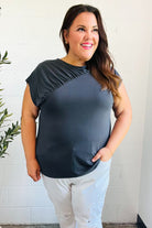 Haptics Charcoal Asymmetrical Shirred Modal Top 2024 Blow-Out Sale