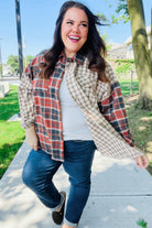 Haptics Make A Statement Rust & Taupe Plaid Color Block Shacket Final Sale