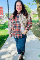 Haptics Make A Statement Rust & Taupe Plaid Color Block Shacket Final Sale